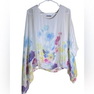 Elena Baldi White Floral Silk Chiffon Dolman Sleeve Top with Under tank Size S